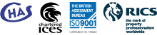 CHAS, Chartered ICES, ISO 9001:2008 and RICS accredited